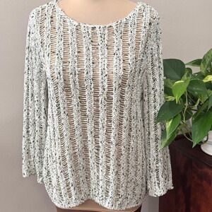 Chico's Size 2 L XL Open Knit Textured Boho Casual Coastal Chic Sweater